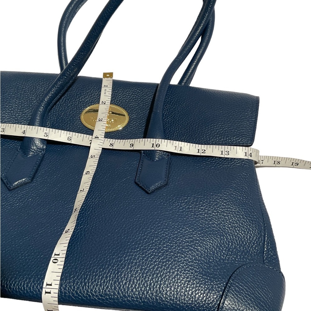 Roberto Cavalli Women’s Double Leather Handle Pebbled Blue Handbag - Picture 15 of 16